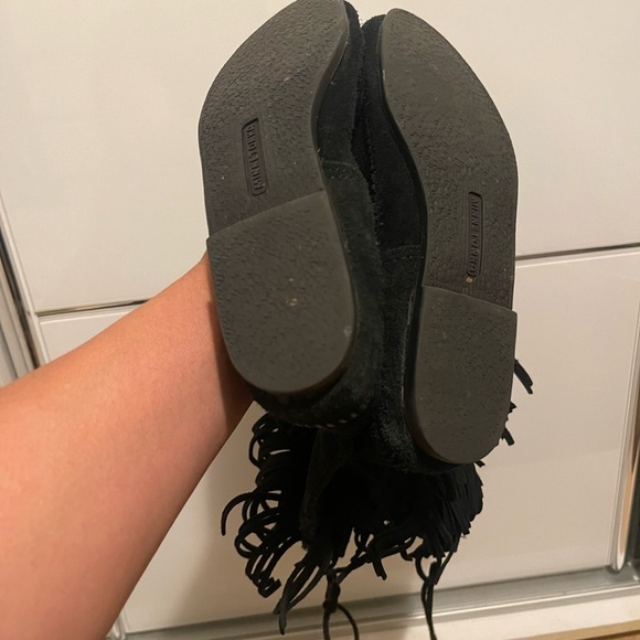 Minnetonka Boots Womens 6 3 Tier Moccasin Tall Boots black suede leather - Picture 7 of 7